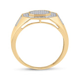 10kt Yellow Gold Mens Round Diamond Octagon Cluster Ring 3/8 Cttw
