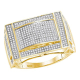 10kt Yellow Gold Mens Round Pave-set Diamond Convex Dome Rectangle Cluster Ring 3/4 Cttw