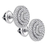 Sterling Silver Womens Round Diamond Circle Cluster Earrings 1/10 Cttw