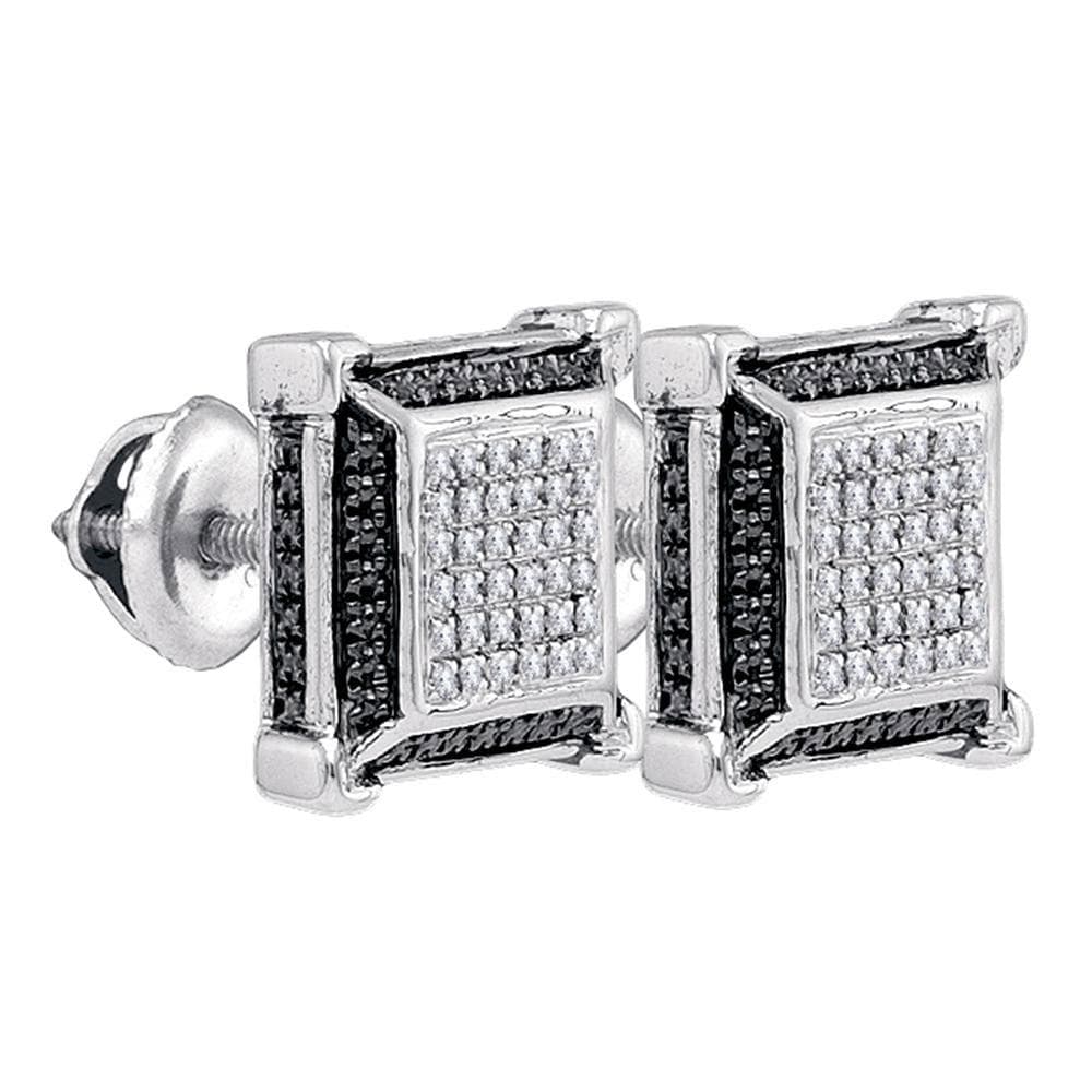 Sterling Silver Mens Round Diamond 3D Square Earrings 1/8 Cttw