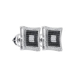 Sterling Silver Mens Round Black Color Enhanced Diamond Stud Earrings 1/8 Cttw