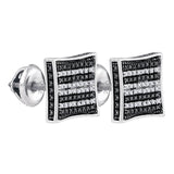 Sterling Silver Mens Round Black Color Enhanced Diamond Square Kite Stripe Earrings 1/10 Cttw
