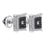 Sterling Silver Mens Round Diamond Square Cluster Earrings 1/8 Cttw