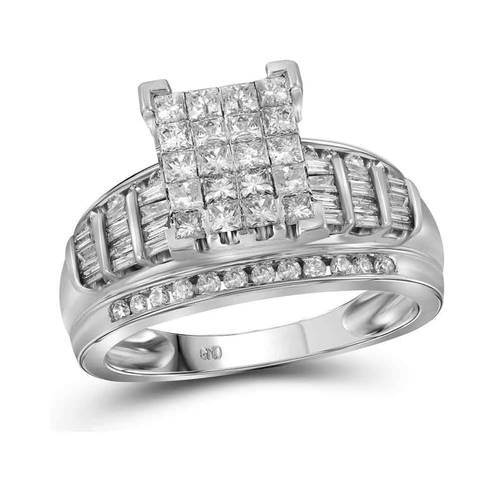 14kt White Gold Princess Diamond Cluster Bridal Wedding Engagement Ring 2 Cttw - Size