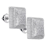 Sterling Silver Mens Round Diamond Square Dome Cluster Earrings 1/8 Cttw