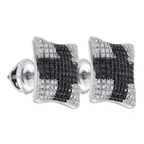Sterling Silver Mens Round Black Color Enhanced Diamond Square Cross Stud Earrings 1/10 Cttw