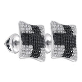 Sterling Silver Mens Round Black Color Enhanced Diamond Square Cross Stud Earrings 1/10 Cttw