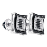 Sterling Silver Mens Round Black Color Enhanced Diamond Square Cluster Earrings 1/10 Cttw