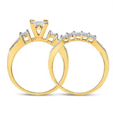 10kt Yellow Gold Princess Diamond Cluster Bridal Wedding Ring Band Set 7/8 Cttw