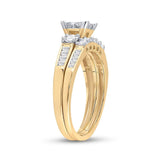 14kt Yellow Gold Princess Diamond Bridal Wedding Ring Band Set 1 Cttw Size