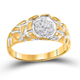 10kt Yellow Gold Mens Round Diamond Cluster Nugget Band Ring 1/20 Cttw