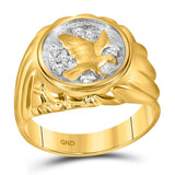 10kt Yellow Gold Mens Round Diamond Cluster Eagle Bird Ring 1/ Cttw