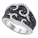 10kt White Gold Womens Round Black Color Enhanced Diamond Curl Fashion Ring 2.00 Cttw