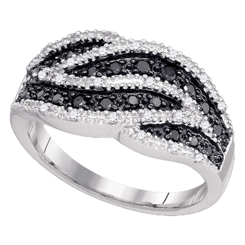 10k White Gold Womens Black Color Enhanced Round Diamond Cocktail Band Ring 1/2 Cttw