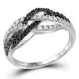 10kt White Gold Womens Round Black Color Enhanced Diamond Woven Band Ring 1/2 Cttw
