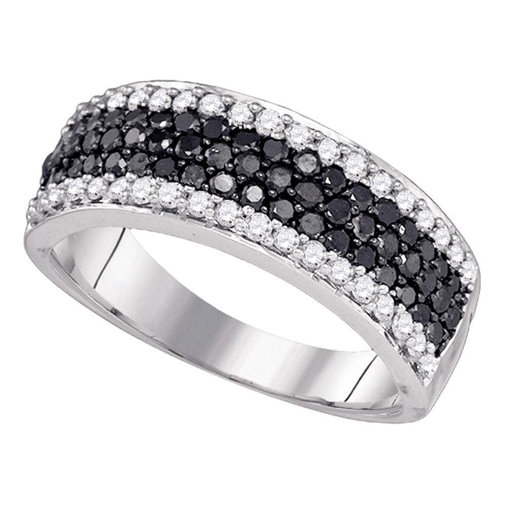 10k White Gold Womens Black Color Enhanced Diamond Striped Cocktail Band Ring 1 Cttw