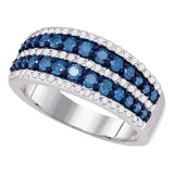 10kt White Gold Womens Round Blue Color Enhanced Diamond Striped Band Ring 1 Cttw