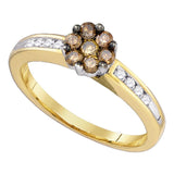 10kt Yellow Gold Womens Round Brown Diamond Flower Cluster Ring 1/2 Cttw