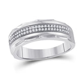 Sterling Silver Mens Round Diamond Wedding Pave Band Ring 1/5 Cttw