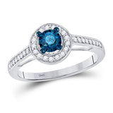 10kt White Gold Round Blue Color Enhanced Diamond Solitaire Bridal Wedding Ring 3/8 Cttw