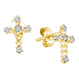 10kt Yellow Gold Womens Round Diamond Cross Earrings 1/20 Cttw