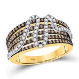 10kt White Gold Womens Round Brown Diamond Striped Fashion Ring 3/4 Cttw