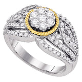 10kt Two-tone Gold Womens Round Diamond Roped Flower Cluster Ring /8 Cttw