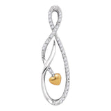 Sterling Silver Womens Round Diamond Oval Heart Pendant 1/10 Cttw
