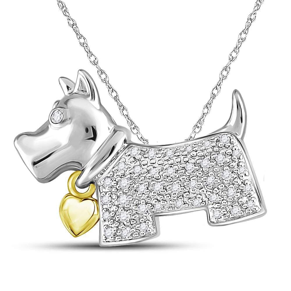Sterling Silver Womens Round Diamond Terrier Puppy Dog Animal Pendant 1/8 Cttw