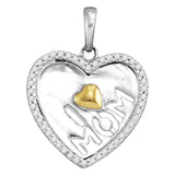 Sterling Silver Womens Round Diamond I Love Mom Heart Pendant 1/6 Cttw