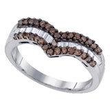 Sterling Silver Womens Round Brown Diamond Chevron Band Ring 1/2 Cttw