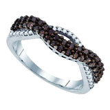 Sterling Silver Womens Round Brown Diamond Double Row Band 1/2 Cttw