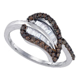 Sterling Silver Womens Round Brown Diamond Leaf Petal Cluster Ring 1/2 Cttw