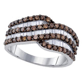 Sterling Silver Womens Round Brown Diamond Crossover Band Ring 1-1/4 Cttw