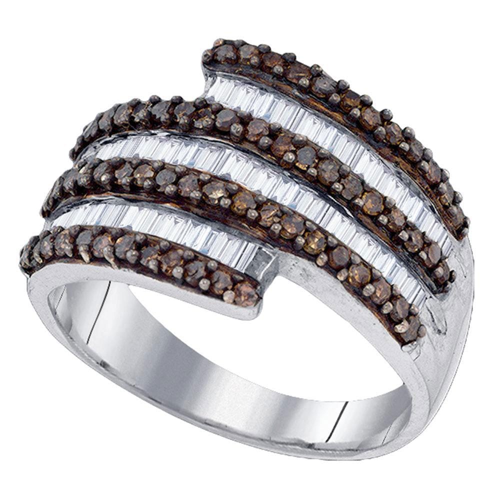 Sterling Silver Womens Round Brown Diamond Stripe Band 1 Cttw