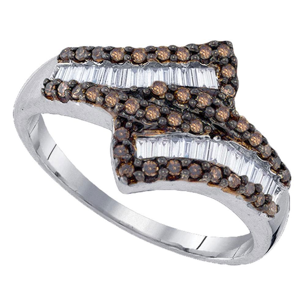 Sterling Silver Womens Round Brown Diamond Bypass Cocktail Ring 1/2 Cttw