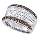 Sterling Silver Womens Round Brown Diamond Band Ring 1-5/8 Cttw