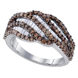 Sterling Silver Womens Round Brown Diamond Fashion Ring 1-1/4 Cttw