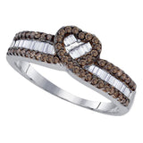 Sterling Silver Womens Round Brown Diamond Heart Ring 5/8 Cttw
