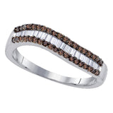 Sterling Silver Womens Round Brown Diamond Baguette Band Ring 1/2 Cttw