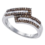 Sterling Silver Womens Round Brown Diamond Bypass Band Ring 1/2 Cttw