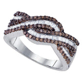 Sterling Silver Womens Round Brown Diamond Woven Band Ring 3/4 Cttw