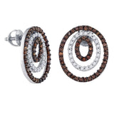 Sterling Silver Womens Round Brown Color Enhanced Diamond Circle Stud Earrings 1.00 Cttw