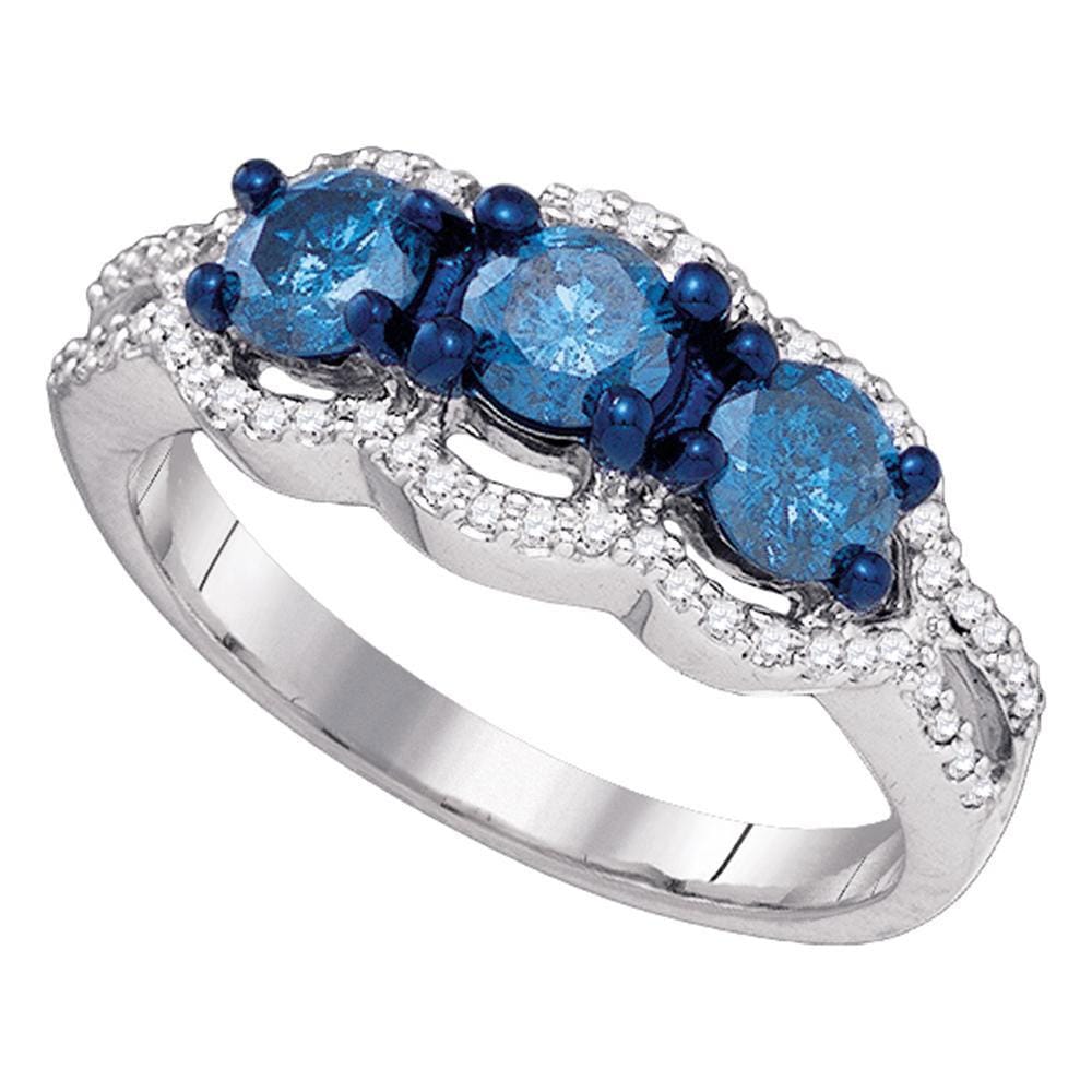 10kt White Gold Round Blue Color Enhanced Diamond 3-stone Bridal Wedding Ring 1-1/5 Cttw