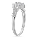 10kt White Gold Womens Round Baguette Prong-set Diamond Oval Cluster Ring 1/10 Cttw