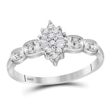 10kt White Gold Womens Round Baguette Prong-set Diamond Oval Cluster Ring 1/10 Cttw