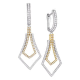 14kt Two-tone Gold Womens Round Diamond Flared Dangle Earrings 3/4 Cttw