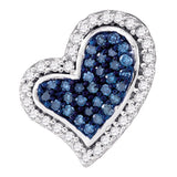 10kt White Gold Womens Round Blue Color Enhanced Diamond Heart Love Pendant 1/8 Cttw