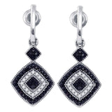10kt White Gold Womens Round Black Color Enhanced Diamond Square Dangle Earrings 1/3 Cttw