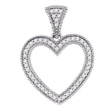 10kt White Gold Womens Round Diamond Heart Love Pendant 1/6 Cttw